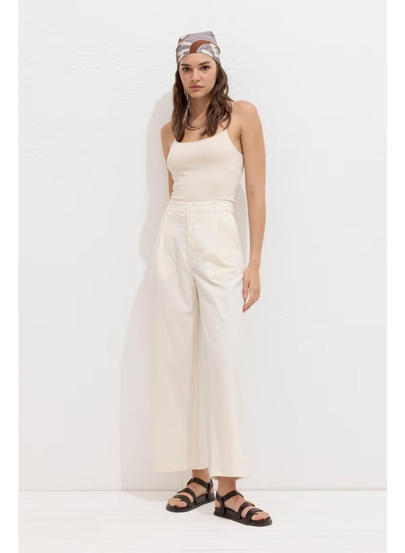 Manuka Cotton Premium Pleated Trousers Natural - Image 3